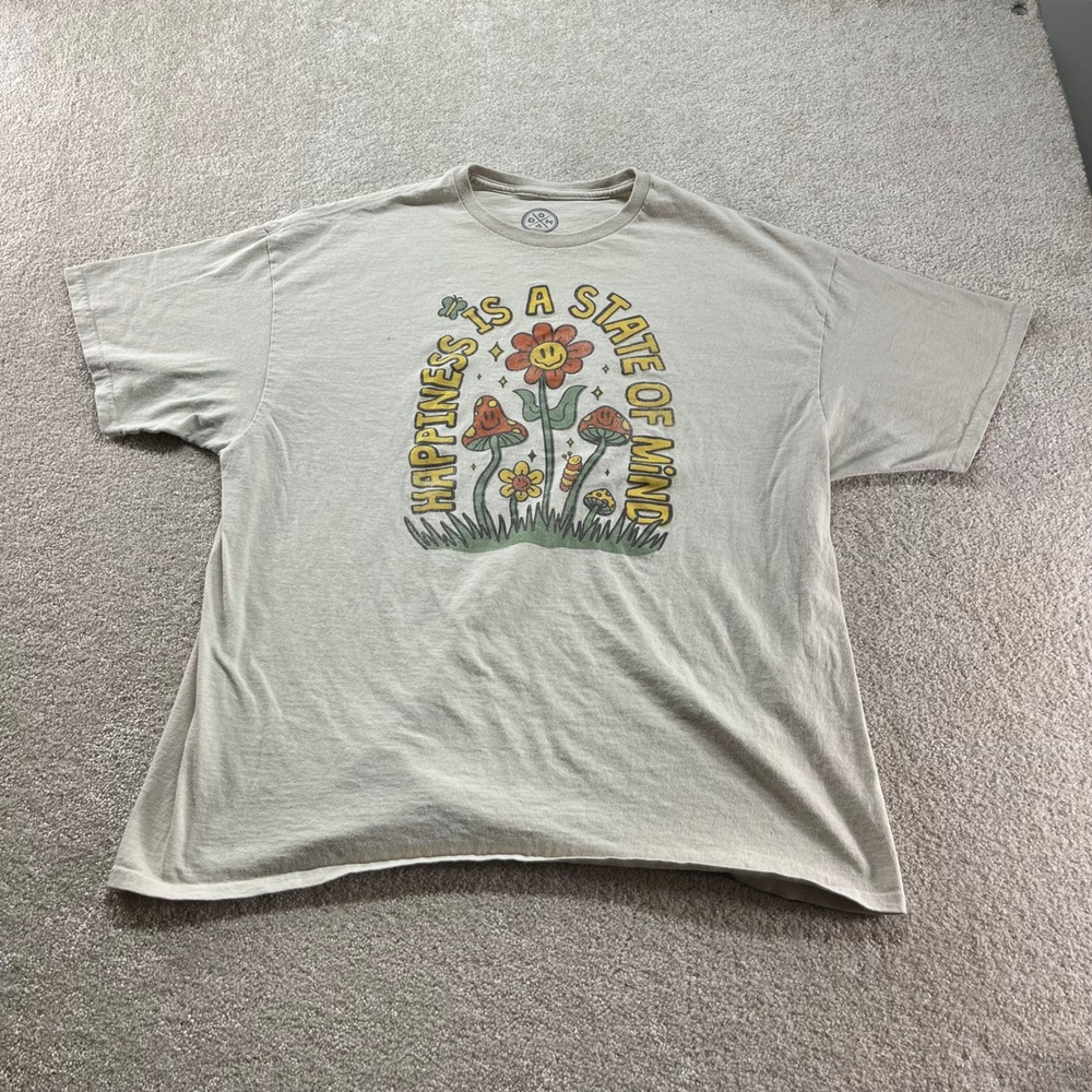 DOM Graphic Shirt Men 2XL Tan Happiness is a State of Mind Mushroom‎ Flower